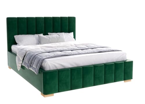 FurnitureByJDM Polsterbett 120x200 mit Bettkasten – Komfortbett Gasdruckfeder & Stabiler Lattenrost - Stauraumbett – Doppelbett Ohne Matratze - Austin (Trinity Flaschengrün) von FurnitureByJDM