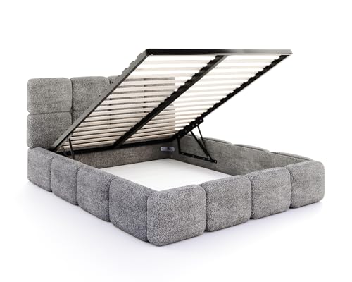 FurnitureByJDM Polsterbett 140x200 cm mit Bettkasten – Modernes Stauraumbett ohne Matratze – Weicher Stoff – Komfortbett mit Hebemechanismus Gasdruckfeder - DELICATO (Graphit) von FurnitureByJDM