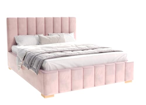 FurnitureByJDM Polsterbett 180x200 mit Bettkasten – Komfortbett Gasdruckfeder & Stabiler Lattenrost - Stauraumbett aus Pflegeleichtes Material – Doppelbett Ohne Matratze - Austin (Trinity Rosa) von FurnitureByJDM