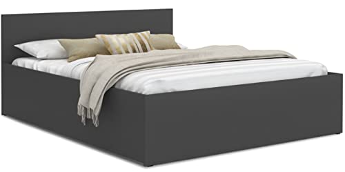 Schlafzimmer Bett mit Bettzeug Aufbewahrung – Möbelplatte – Hochgezogener Lattenrost – Panama – 120/140/160/180 x 200 – (Grau, 140x200) von FurnitureByJDM