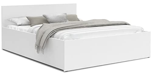 Schlafzimmer Bett mit Bettzeug Aufbewahrung – Möbelplatte – Hochgezogener Lattenrost – Panama – 120/140/160/180 x 200 – (Weiß, 120 x 200) von FurnitureByJDM