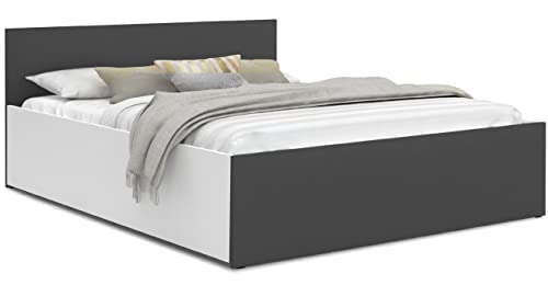 Schlafzimmer Bett mit Bettzeug Aufbewahrung – Möbelplatte – Hochgezogener Lattenrost – Panama – 120/140/160/180 x 200 – (Weiß/Grau, 120 x 200) von FurnitureByJDM