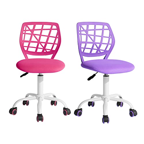 FurnitureR 2 Stück Home Office Stuhl, ergonomisch, verstellbar, Höhe Swivel Rolling, Computer-Bürostuhl, für Zuhause, Büro und Studium, Violett, Metall, Pink Purple, 38.5CM x40CM x75-87CM von FurnitureR