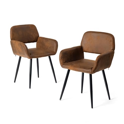 FurnitureR 2er Set Esszimmerstühle Eleganter Küchenstuhl mit Sitz aus weichem Wildleder und Metallbeinen für Esszimmer Küche, Braun von FurnitureR
