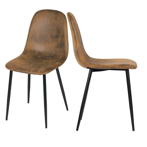 FurnitureR 2er Set Gepolsterten Metall-Esszimmerstühlen aus Kunstwildleder - Scandi Chic Set, Bringt Nordisches Flair in Ihre Küche, Esszimmer Oder Wohnzimmer, Braun von FurnitureR