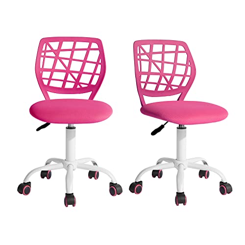 FurnitureR 2pcs Kinderfreundlicher Bürostuhl für das Lernen zu Hause, Ergonomischer Höhenverstellbarer Rollstuhl für Junge Lernende, Lebendiges Pinkes Design von FurnitureR