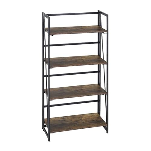 FurnitureR 4-Tier faltendes Bücherregal, Bücherregal industrielles freistehendes multifunktionales dekoratives Aufbewahrungsregal, rustikales Vintage hölzernes Metallregal für Wohnzimmer Home Office von FurnitureR