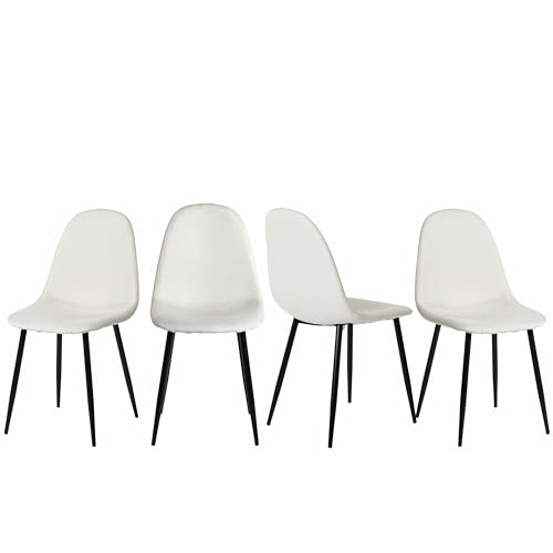 FurnitureR 4er-Set Elegante Esszimmerstühle aus Stoff mit Metallbeinen Ideal für das Schlafzimmer, Wohnzimmer, Cremeweiß, Fabric, 44.5 x 39 x 86 cm von FurnitureR
