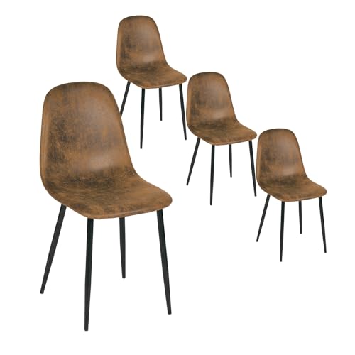 FurnitureR 4er Set Gepolsterten Metall-Esszimmerstühlen aus Kunstwildleder - Scandi Chic Set, Bringt Nordisches Flair in Ihre Küche, Esszimmer Oder Wohnzimmer, Braun von FurnitureR