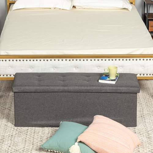 FurnitureR Bänke mit Bettvorderseite, Ottoman aus Stoff, Aufbewahrungsbank, Aufbewahrungsbox innen mit abnehmbarem Fach, für Wohnzimmer, Schlafzimmer, Eingangsbereich, Dunkelgrau, 110 x 38 x 38 cm von FurnitureR