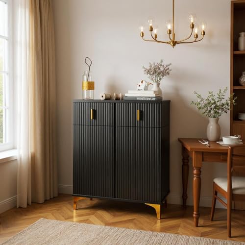 FurnitureR Black Buffet Cabinet, Modern Design, Particle Board Construction, Spacious Storage, Elegant Addition to Dining Room & Kitchen, Durable Materials, Compact Dimensions FurnitureR Black Buffet Cabinet, Modern Design, Particle Board Construction, Spacious Storage, Elegant Addition to Dining Room & Kitchen, Durable Materials, Compact Dimensions von FurnitureR
