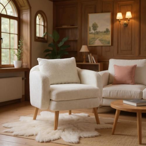 FurnitureR Bodensessel aus Teddy-Stoff, bequemer Relax-Sessel ohne Beine, 1-Sitzer mit Kissen, Bodensessel, Lounge, niedrig, Meditation, Lesen von FurnitureR