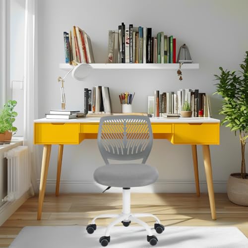 FurnitureR Bürostuhl für Teenager, Mädchen, 360° drehbar, niedrig, mittelgroß, PP-Mesh-Rückseite, Stoff, höhenverstellbar, Rollrolle, Stoff grau FurnitureR Bürostuhl für Teenager, Mädchen, 360° drehbar, niedrig, mittelgroß, PP-Mesh-Rückseite, Stoff, höhenverstellbar, Rollrolle, Stoff grau von FurnitureR