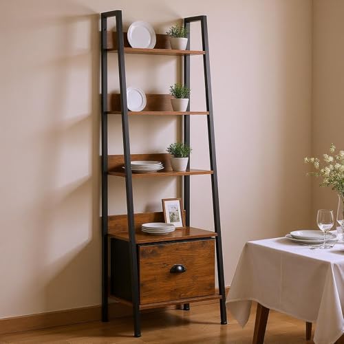 FurnitureR Buffetregal Leiterstil 42x29x141 cm, 5 Ebenen mit Stoffschublade, 12 mm Holzplatten & 20 mm Metallrahmen, 7,5 cm Rückwand, Landhausstil für Esszimmer FurnitureR Buffetregal Leiterstil 42x29x141 cm, 5 Ebenen mit Stoffschublade, 12 mm Holzplatten & 20 mm Metallrahmen, 7,5 cm Rückwand, Landhausstil für Esszimmer von FurnitureR
