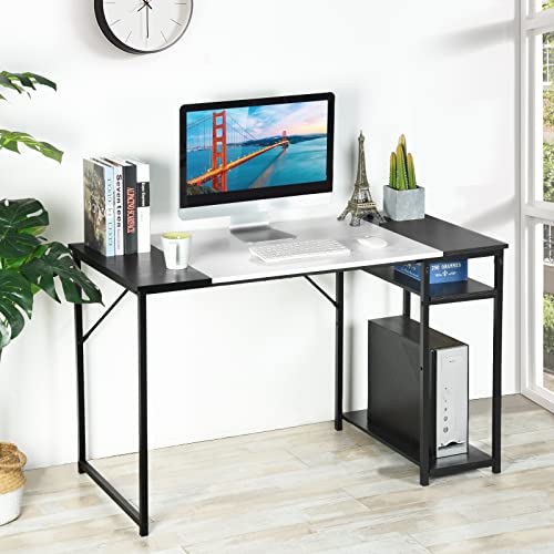 FurnitureR Computerschreibtisch L 120 cm mit platzsparenden Regalen für Heimbüro Metall Einfacher Tisch Schwarz Weiß, 120 X 60 X 74cm von FurnitureR