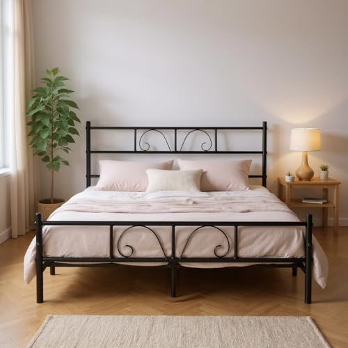 FurnitureR Doppelbett Metall 140×200 cm, stabiles Plattformbett mit Lattenrost, dekoratives Kopf- & Fußteil mit Muster, langlebiges Metallgestell, ideal für Schlafzimmer & Gästezimmer, Schwarz A FurnitureR Doppelbett Metall 140×200 cm, stabiles Plattformbett mit Lattenrost, dekoratives Kopf- & Fußteil mit Muster, langlebiges Metallgestell, ideal für Schlafzimmer & Gästezimmer, Schwarz A von FurnitureR
