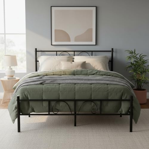 FurnitureR Doppelbettrahmen mit Kopfteil und Fußteil, Plattformbettrahmen aus Metall mit Stauraum unter dem Bett, geeignet für 140 x 190 cm Matratze, Schwarz, 197 x 141 x 80,5 cm FurnitureR Doppelbettrahmen mit Kopfteil und Fußteil, Plattformbettrahmen aus Metall mit Stauraum unter dem Bett, geeignet für 140 x 190 cm Matratze, Schwarz, 197 x 141 x 80,5 cm von FurnitureR