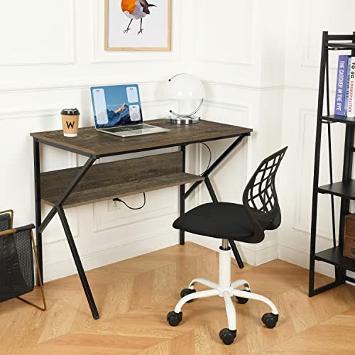 FurnitureR Doppellagiger Schreibtisch mit Metallrahmen Panel Mode und modernen Stil L 100 Vintage Brown, 100 X 50 X 75cm von FurnitureR