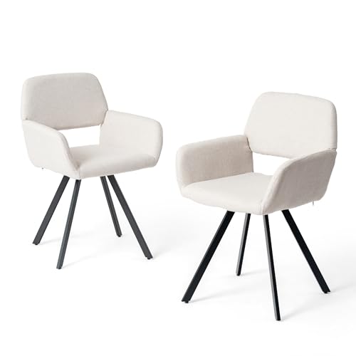 FurnitureR Drehstuhl Esszimmerstühle 2er Set, Elegante Küchenstühle mit weichem Stoffsitz und Metallfuß für Esszimmer Küche, Beige von FurnitureR