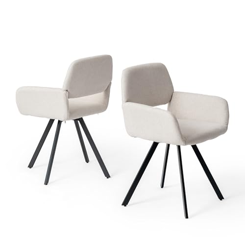 FurnitureR Drehstuhl für Wohnzimmer, 2er-Set, elegante Akzentstühle mit weichem Stoffsitz und Metallsockel, für Wohnzimmer, Schlafzimmer, Beige von FurnitureR