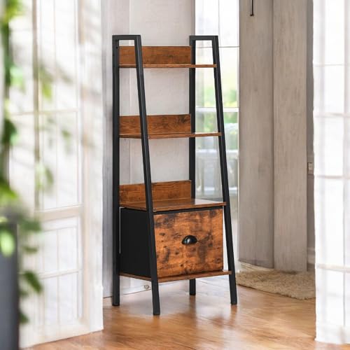 FurnitureR Eingangsregal für Eingangsbereich, Möbel mit 4 Ebenen, Aufbewahrung mit Schubladen aus Vlies, modernes Design, Holz und Metall, für kleine Räume, 42 x 29 x 110 cm von FurnitureR
