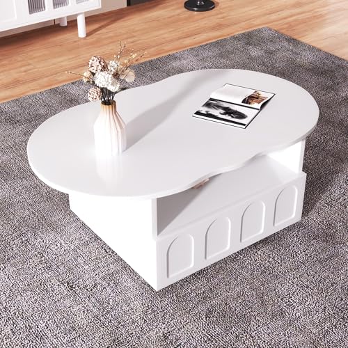 FurnitureR Eleganter Weißer Esszimmertisch, Wellenförmiges Design, Viel Stauraum, Hochwertiges MDF, Ideal für Moderne Wohnungen von FurnitureR