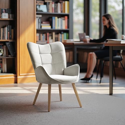 FurnitureR Empfangsstühle, Scandic-Stuhl, Stoff, beige, mit hoher Rückenlehne und Beinen aus Buchenholz, Höhe 45 cm, für Gespräche in der Schule, Empfang und Beratung FurnitureR Empfangsstühle, Scandic-Stuhl, Stoff, beige, mit hoher Rückenlehne und Beinen aus Buchenholz, Höhe 45 cm, für Gespräche in der Schule, Empfang und Beratung von FurnitureR