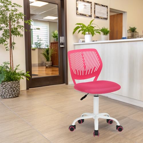 FurnitureR Empfangsstühle für Büro, Kleiner Empfangsstuhl, höhenverstellbar, Räder 361 °, ergonomische Rückenlehne, Sitz aus atmungsaktivem Stoff, Candy Dunkelrosa von FurnitureR