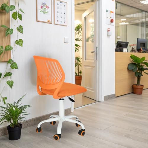 FurnitureR Empfangsstühle für Büro, kleine Empfangsstühle, höhenverstellbar, Räder 361° wählbar, ergonomische Rückenlehne, Sitz aus atmungsaktivem Stoff, Candy Orange von FurnitureR