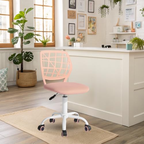 FurnitureR Empfangsstühle für Büro, kleine Empfangsstühle, höhenverstellbar, Räder 362° wählbar, ergonomische Rückenlehne, Sitz aus atmungsaktivem Stoff, Macaron Rosa von FurnitureR