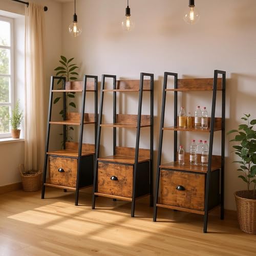 FurnitureR Esszimmer Glasvitrine Leiterstil 42x29x110 cm, 4 Ebenen, Stoffschublade, 12 mm Holzplatten & 20 mm Metallrahmen, 7,5 cm Rückwand, Elegantes Präsentationsregal FurnitureR Esszimmer Glasvitrine Leiterstil 42x29x110 cm, 4 Ebenen, Stoffschublade, 12 mm Holzplatten & 20 mm Metallrahmen, 7,5 cm Rückwand, Elegantes Präsentationsregal von FurnitureR