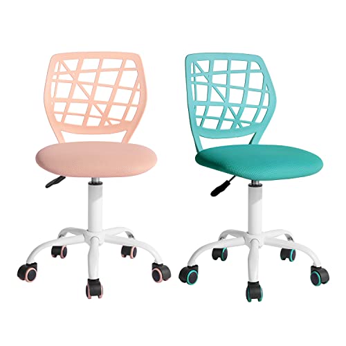 FurnitureR FR Carnation Rose I Schreibtischstuhl Bürostuhl Stoffsitz Ergonomischer Arbeitsstuhl ohne Armlehne, Höhenverstellbarer Drehstuhl, 2er-Set, Aqua+Hellrosa, I, Textil Metall, 40x38.5x87cm von FurnitureR