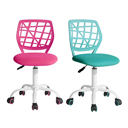 FurnitureR FR Carnation Schreibtischstuhl Bürostuhl Stoffsitz Ergonomischer Arbeitsstuhl ohne Armlehne Höhenverstellbar Drehstuhl 2er Set Pink, I, Textil Metall, Rosa+Aqua, 40x38.5x87cm von FurnitureR