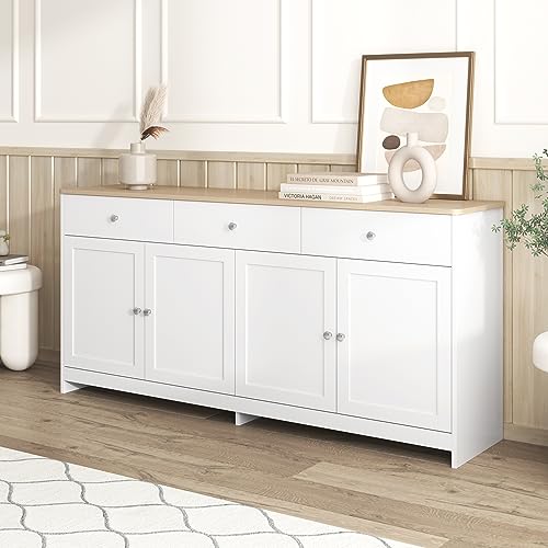 FurnitureR Highboard Cabinet with Plenty of Storage, White and Oak Finish, Durable Construction, Sleek Design, Home and Office, Space-Saving Solution, Sturdy Metal Hardware FurnitureR Highboard Cabinet with Plenty of Storage, White and Oak Finish, Durable Construction, Sleek Design, Home and Office, Space-Saving Solution, Sturdy Metal Hardware von FurnitureR