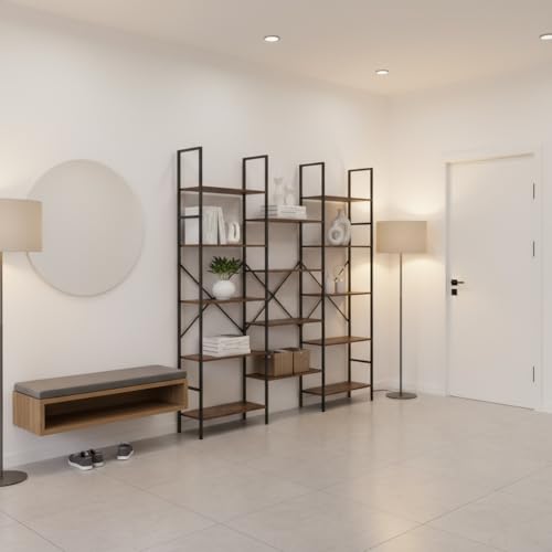 FurnitureR Industrielles Flur-Regal mit 12 Ablagen, 152x24x155cm, Vintage-Holzoptik & Metallrahmen, Vielseitiges Standregal für Eingangsbereich FurnitureR Industrielles Flur-Regal mit 12 Ablagen, 152x24x155cm, Vintage-Holzoptik & Metallrahmen, Vielseitiges Standregal für Eingangsbereich von FurnitureR