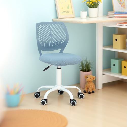 FurnitureR Kinder Schreibtischstuhl, höhenverstellbarer Drehstuhl mit kleinem Loch Rückenlehne Design, geeignet für Kinderzimmer oder Arbeitszimmer, Molandi Blau von FurnitureR
