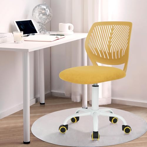 FurnitureR Kinder Schreibtischstuhl, höhenverstellbarer Drehstuhl mit kleinem Loch Rückenlehne Design, geeignet für Kinderzimmer oder Arbeitszimmer, Molandi Lime Gelb von FurnitureR