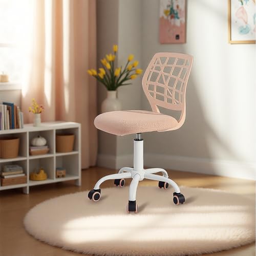 FurnitureR Kinder Schreibtischstuhl, höhenverstellbarer Drehstuhl mit kleinem Loch Rückenlehne Design, geeignet für Kinderzimmer oder Arbeitszimmer, rosa Plica von FurnitureR