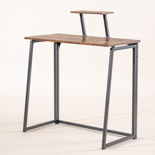 FurnitureR Klappbarer Bürotisch, für kleine Räume, Laptoptisch mit Monitorhalterung, abnehmbares oberes Regal, klappbarer Computertisch für die Arbeit, 80 x 40 x 74 cm von FurnitureR