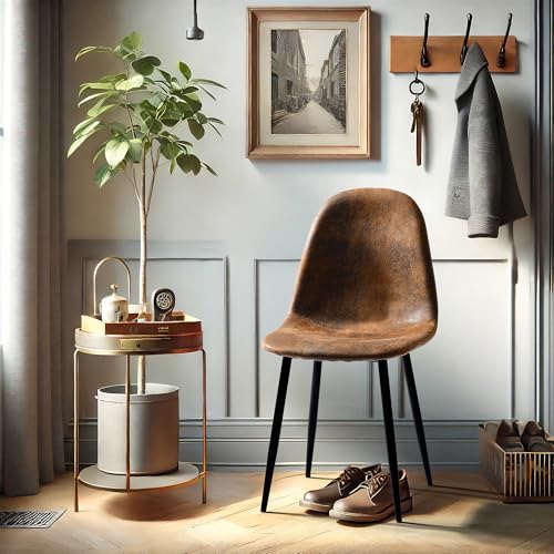 FurnitureR Komfort Sessel Set 4er - Braunes Veloursimitat, Gepolsterte Rückenlehne, Metallkreuzfuß, Bequeme Loungesessel für Wohnzimmer von FurnitureR