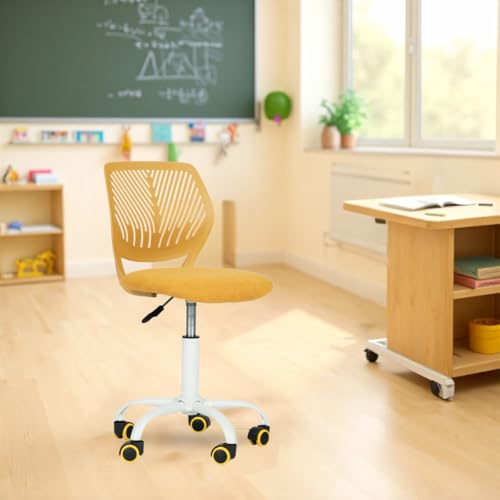 FurnitureR Kompakter Klassenstuhl, ergonomischer Sitz für Schule, Rückenlehne aus atmungsaktivem Netzgewebe, höhenverstellbar, Zeichenzimmerstuhl für Kinder, leicht zu bewegen, 360 °, Gelb von FurnitureR