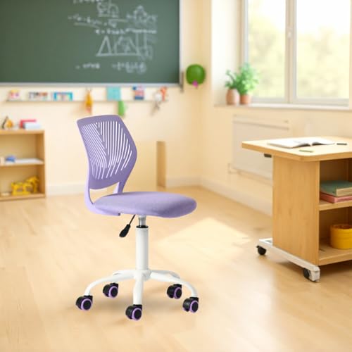 FurnitureR Kompakter Klassenstuhl, ergonomischer Sitz für Schule, Rückenlehne aus atmungsaktivem Netzgewebe, höhenverstellbar, Zeichenzimmerstuhl für Kinder, leicht zu bewegen, 360 °, Morandi-Violett von FurnitureR