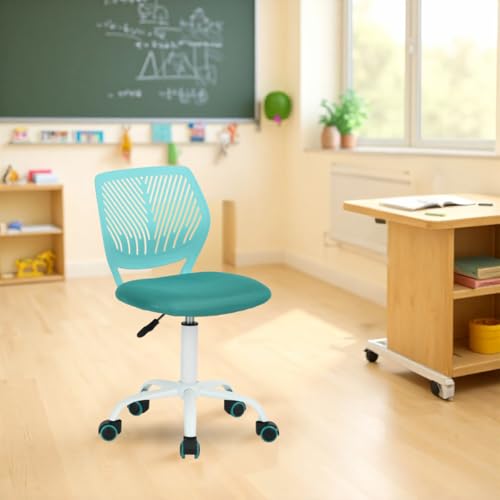 FurnitureR Kompakter Klassenstuhl, ergonomischer Sitz für Schule, Rückenlehne aus atmungsaktivem Netzgewebe, höhenverstellbar, Zeichenzimmerstuhl für Kinder, leicht zu bewegen, 360 °, Türkis von FurnitureR