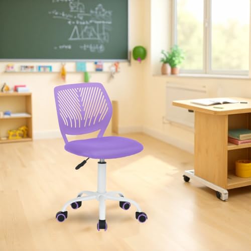 FurnitureR Kompakter Klassenstuhl, ergonomischer Sitz für Schule, Rückenlehne aus atmungsaktivem Netzgewebe, höhenverstellbar, Zeichenzimmerstuhl für Kinder, leicht zu bewegen, 360 °, Violett von FurnitureR