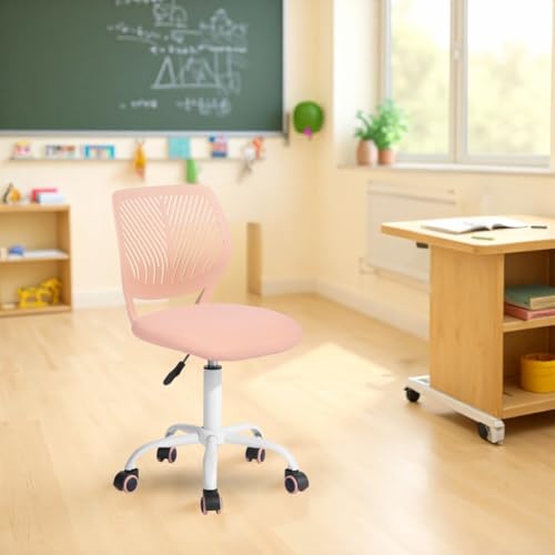 FurnitureR Kompakter Klassenstuhl, ergonomischer Sitz für Schule, Rückenlehne aus atmungsaktivem Netzgewebe, höhenverstellbar, Zeichenzimmerstuhl für Kinder, leicht zu verschieben, 360 °, Rosa von FurnitureR