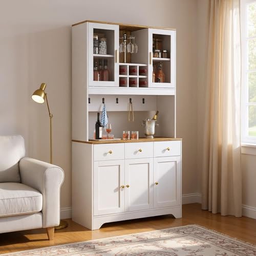 FurnitureR Küchen-Hochschrank Weiß, Modernes Design, MDF Material, Viel Stauraum, Elegante goldene Akzente, 94.5cm x 30.0cm x 175.5cm von FurnitureR