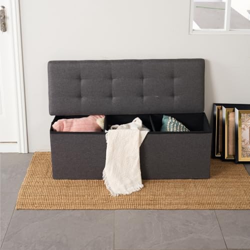 FurnitureR L-110 cm Aufbewahrungsbank aus Stoff, Ottoman am Ende des Bettes, Aufbewahrungsbox innen mit abnehmbarem Fach, faltbar, Aufbewahrungstruhe, Hocker für Wohnzimmer, Schlafzimmer von FurnitureR