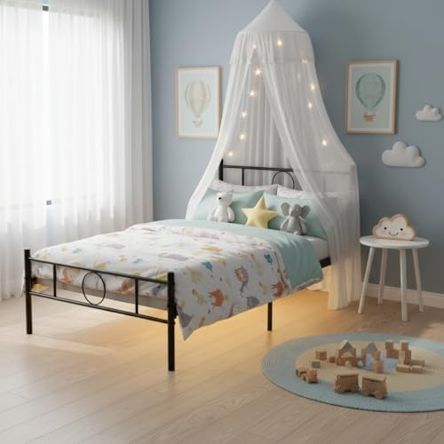 FurnitureR Metall Einzelbett 90×200 cm mit LED Streifen, 20 Farben Unterbett Beleuchtung, stabiles Plattformbett mit Lattenrost, ideal für Schlafzimmer, Jugendzimmer, bis 150 kg belastbar, Schwarz C FurnitureR Metall Einzelbett 90×200 cm mit LED Streifen, 20 Farben Unterbett Beleuchtung, stabiles Plattformbett mit Lattenrost, ideal für Schlafzimmer, Jugendzimmer, bis 150 kg belastbar, Schwarz C von FurnitureR