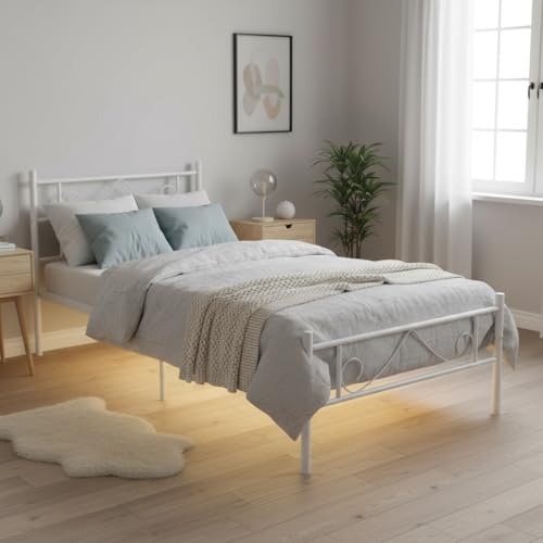 FurnitureR Metall Einzelbett 90×200 cm mit LED Streifen, 20 Farben Unterbett Beleuchtung, stabiles Plattformbett mit Lattenrost, perfekt für Schlafzimmer & Jugendzimmer, bis 150 kg belastbar, Weiß B FurnitureR Metall Einzelbett 90×200 cm mit LED Streifen, 20 Farben Unterbett Beleuchtung, stabiles Plattformbett mit Lattenrost, perfekt für Schlafzimmer & Jugendzimmer, bis 150 kg belastbar, Weiß B von FurnitureR