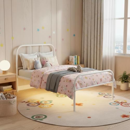 FurnitureR Metall Einzelbett 90×200 cm mit LED Streifen, 20 Farben Unterbett Beleuchtung, stabiles Plattformbett mit Lattenrost, perfekt für Schlafzimmer & Jugendzimmer, bis 150 kg belastbar, Weiß M FurnitureR Metall Einzelbett 90×200 cm mit LED Streifen, 20 Farben Unterbett Beleuchtung, stabiles Plattformbett mit Lattenrost, perfekt für Schlafzimmer & Jugendzimmer, bis 150 kg belastbar, Weiß M von FurnitureR